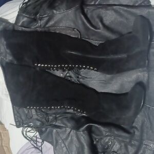 BAKERS Lace Up Black Suede Wedge Over The Knee Boots sz.10